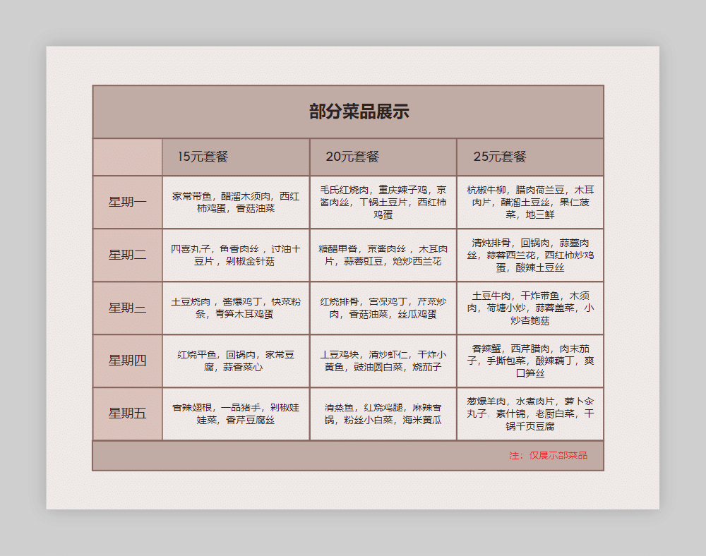  快餐配送菜譜圖片，菜單